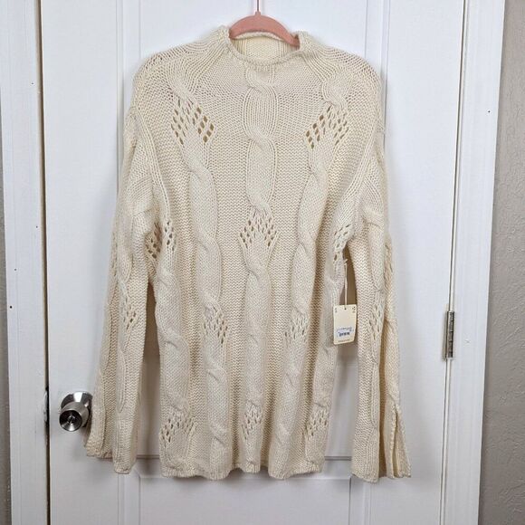 a.n.a | Cream Cable Knit Chunky Sweater With Openwork Detail Size Small - Picture 1 of 7